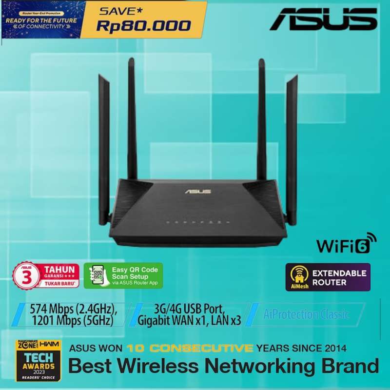 Jual Asus Rt-ax53u Ax1800 Dual Band Wifi 6 Wireless Router Aimesh - Rt ...