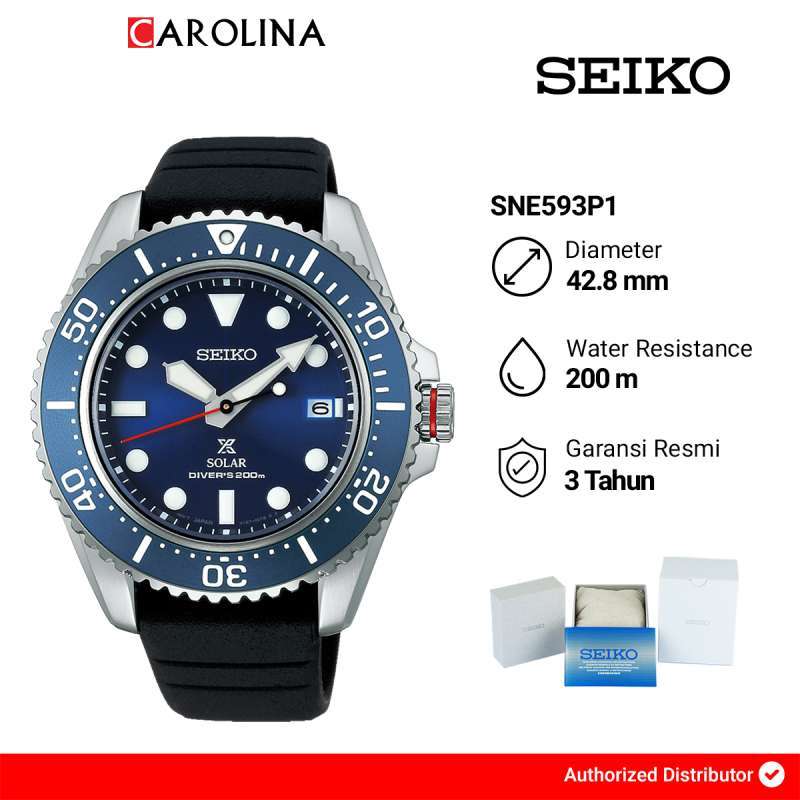 Jam Tangan Pria SEIKO SNE593P1 Solar Divers 200M Blue Dial Black Rubber  Strap