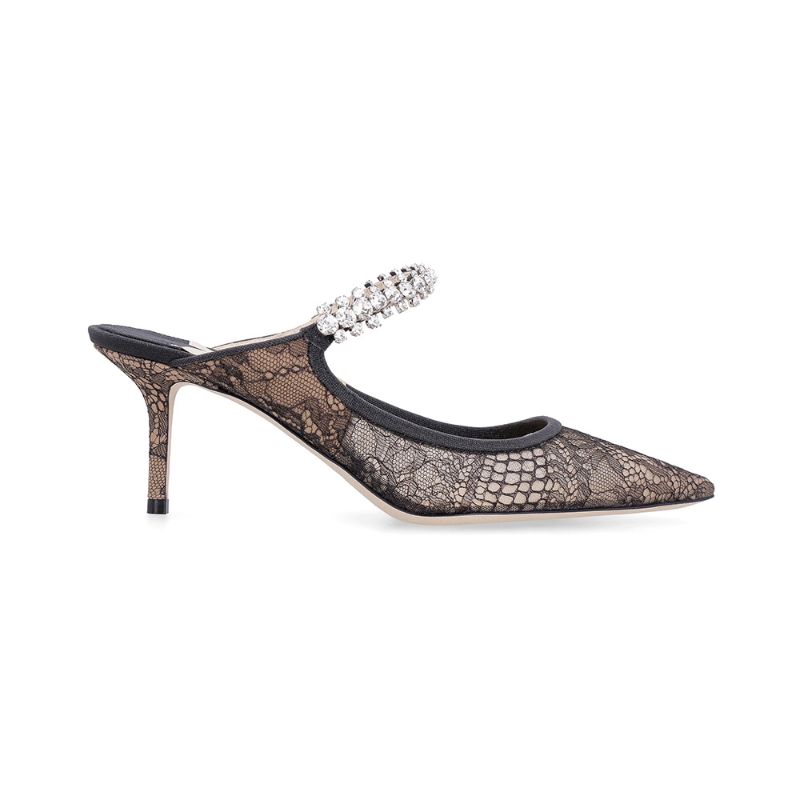 Promo Jimmy Choo Bing 65 Metallic Lace Crystal Strap Heels Black