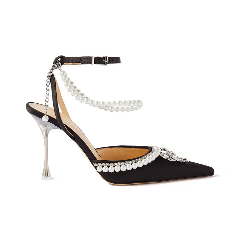 Promo Mach Mach Sophie 100 Ankle Strap Heels Satin Black Diskon