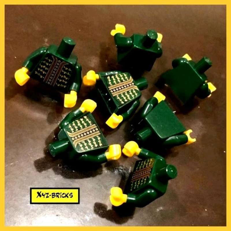 LEGO PARTS 6008096 Torso Earth Green Jacket with Gold Trim Buttons and  Shell Pendant Pattern Upper Part 2116 Thespian Actor