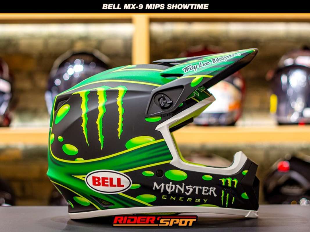 Helm Bell MX-9 MIPS Showtime Matte Black Green Dirt Full Face Original