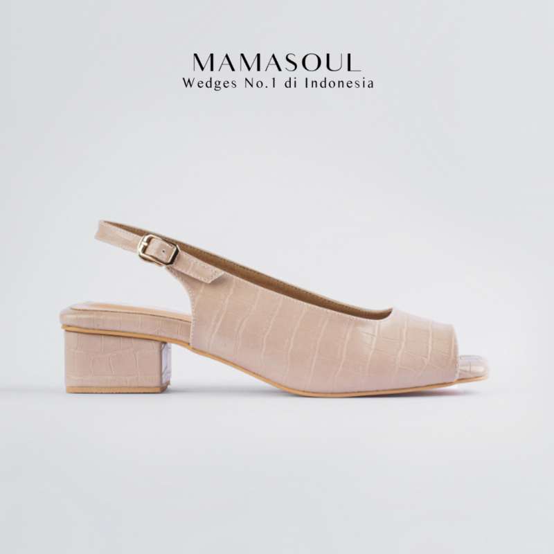 MAMASOUL Sofia Sepatu Sandal Wanita Croco Tali Block Heels Tinggi 3cm