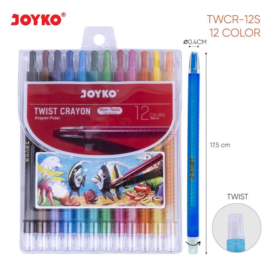Jual Twist Crayon / Krayon Oil Pastel Putar Panjang Joyko 12 Warna