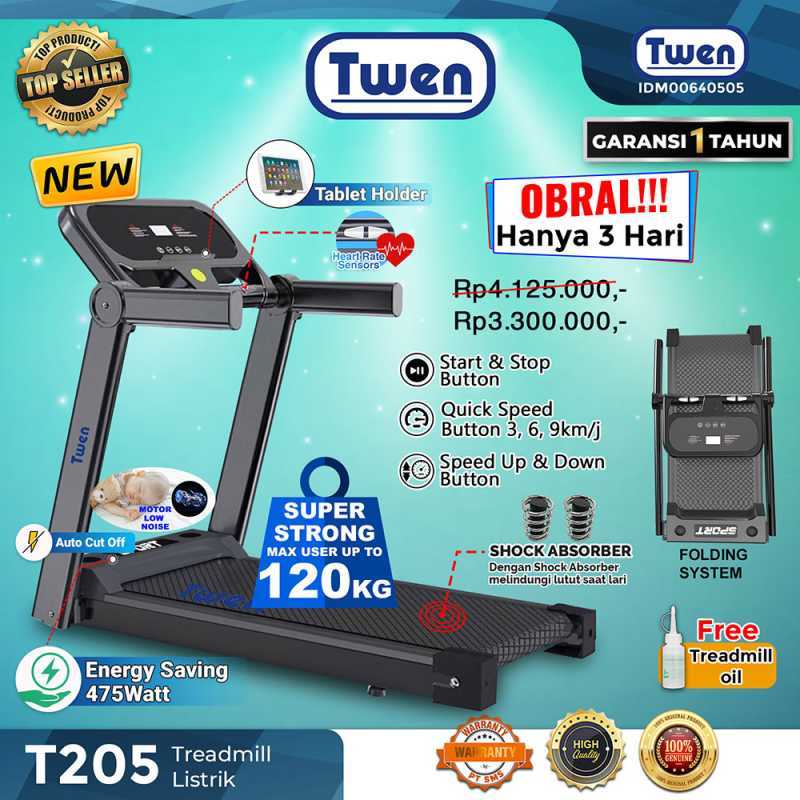 Promo Twen T205 Treadmill Elektrik Motorized Treadmill Listrik Treadmil