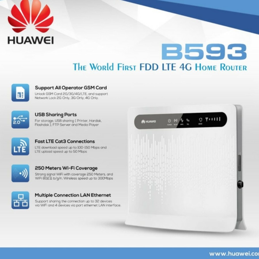 Jual Huawei B593 Modem Router WiFi 4G LTE CPE Unlock All Operator di ...