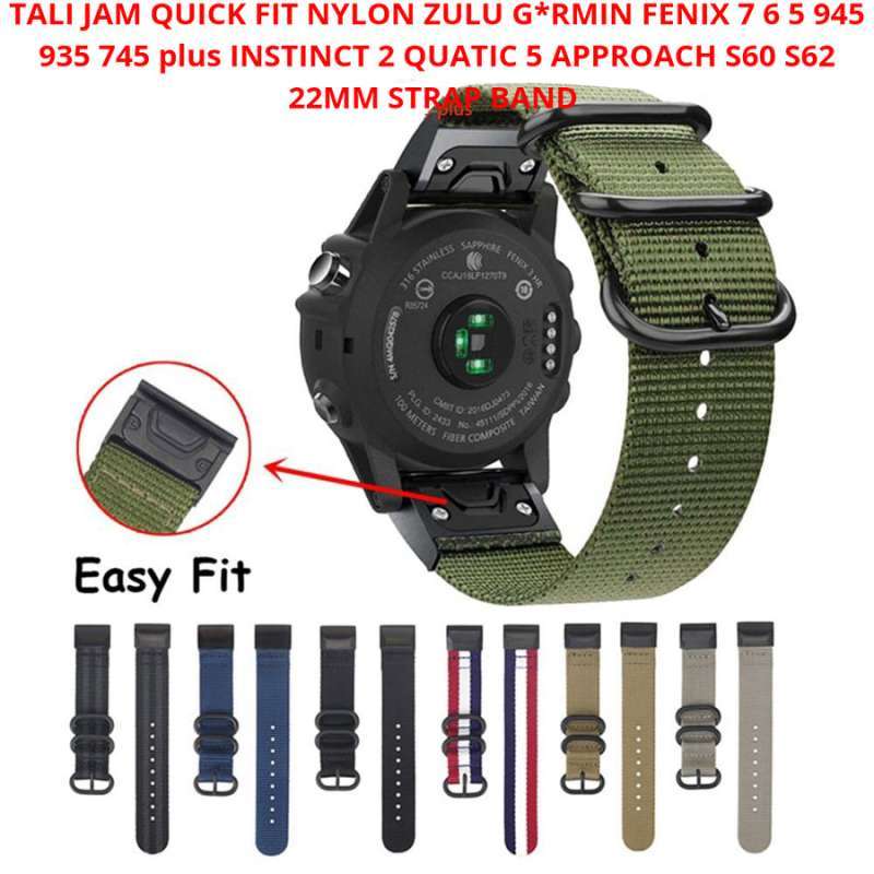 TALI JAM QUICK FIT Nylon Zulu Garmin Fenix 945 935 745 s60 22mm