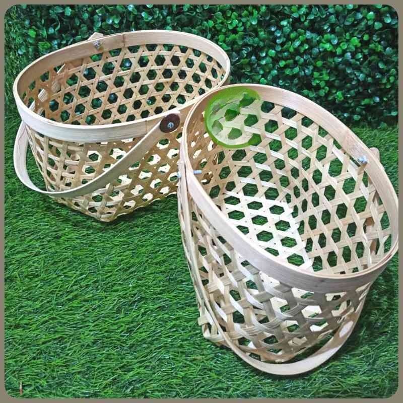 Jual Keranjang Bambu Bamboo Hamper Bulat Oval Anyaman Hexagonal