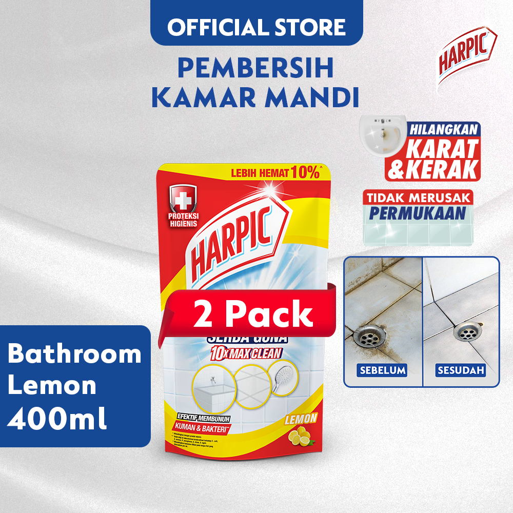 Promo Harpic Bathroom Lime Pouch 400 ml x 2 Pembersih Permukaan Kamar