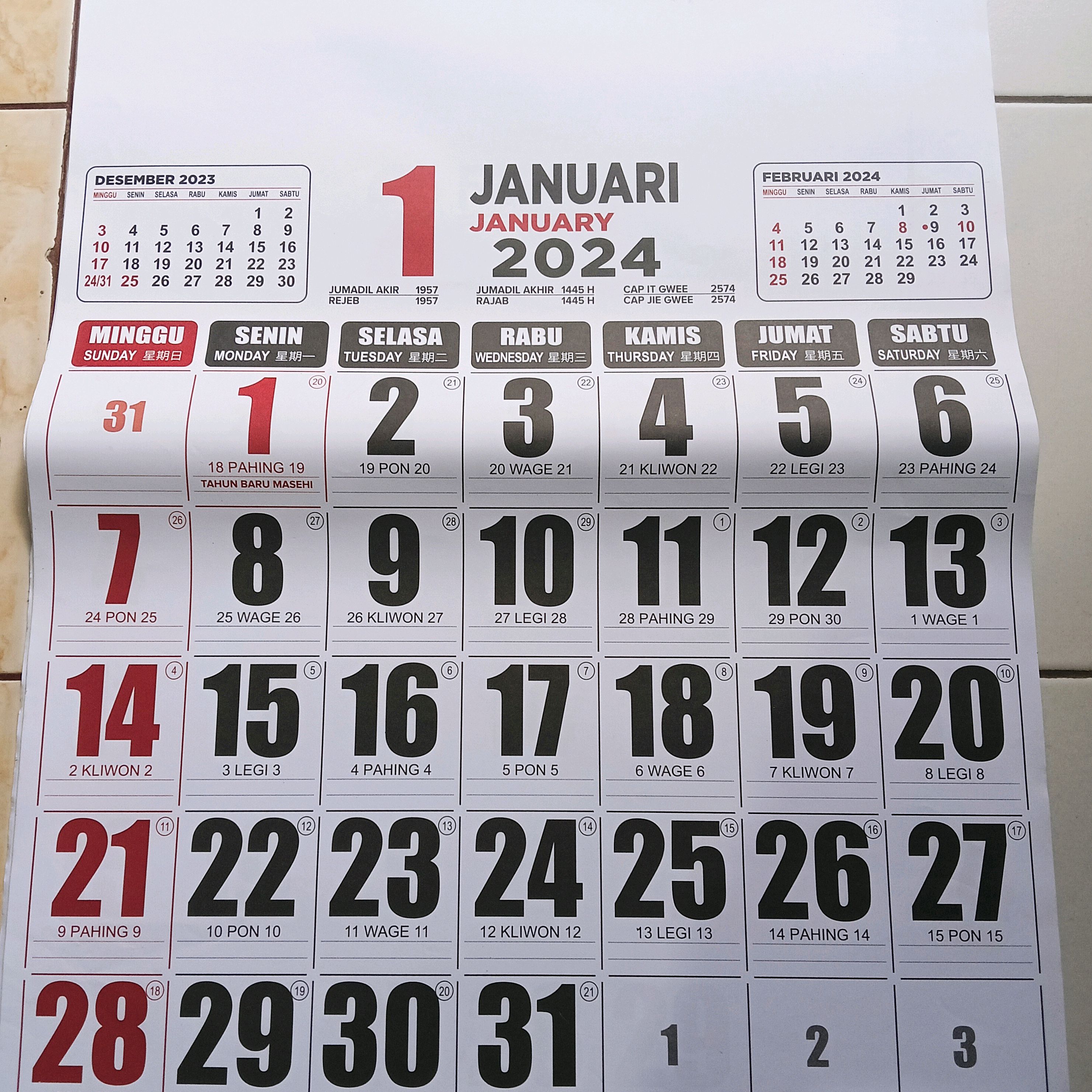 Jual Kalendar Harian Dinding Besar 2024 / Kalender Bulanan Jumbo 2024