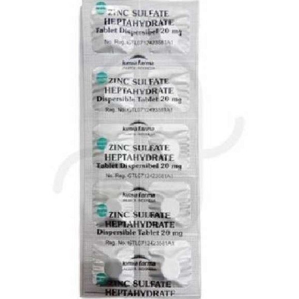 Jual ZINC SULFATE HEPTAHYDRATE KIMIA FARMA 20 MG STRIP 10 TABLET di