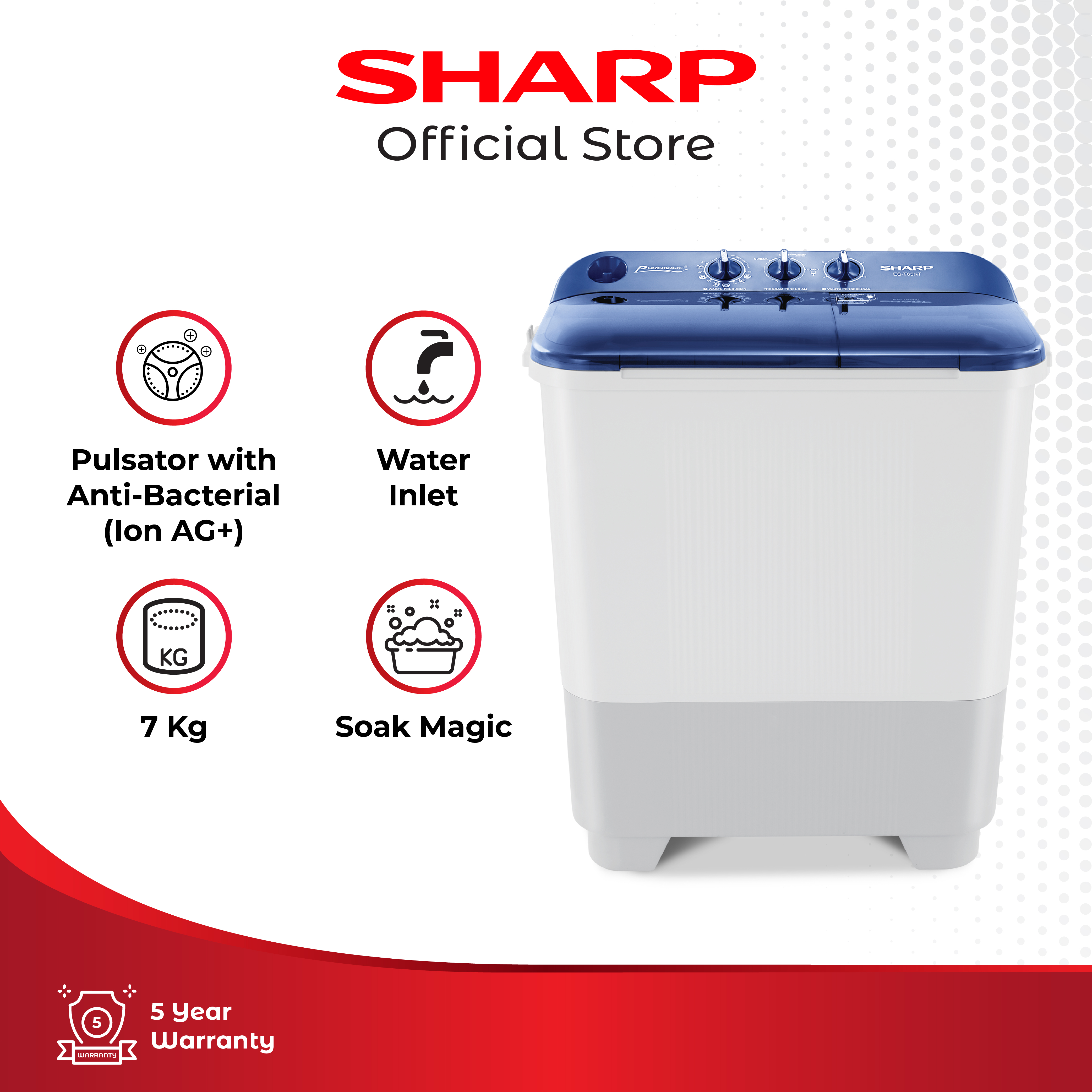 Promo Sharp Es-t75nt Bl/pk Mesin Cuci Twin Tub 2 Tabung [7 Kg] Diskon ...