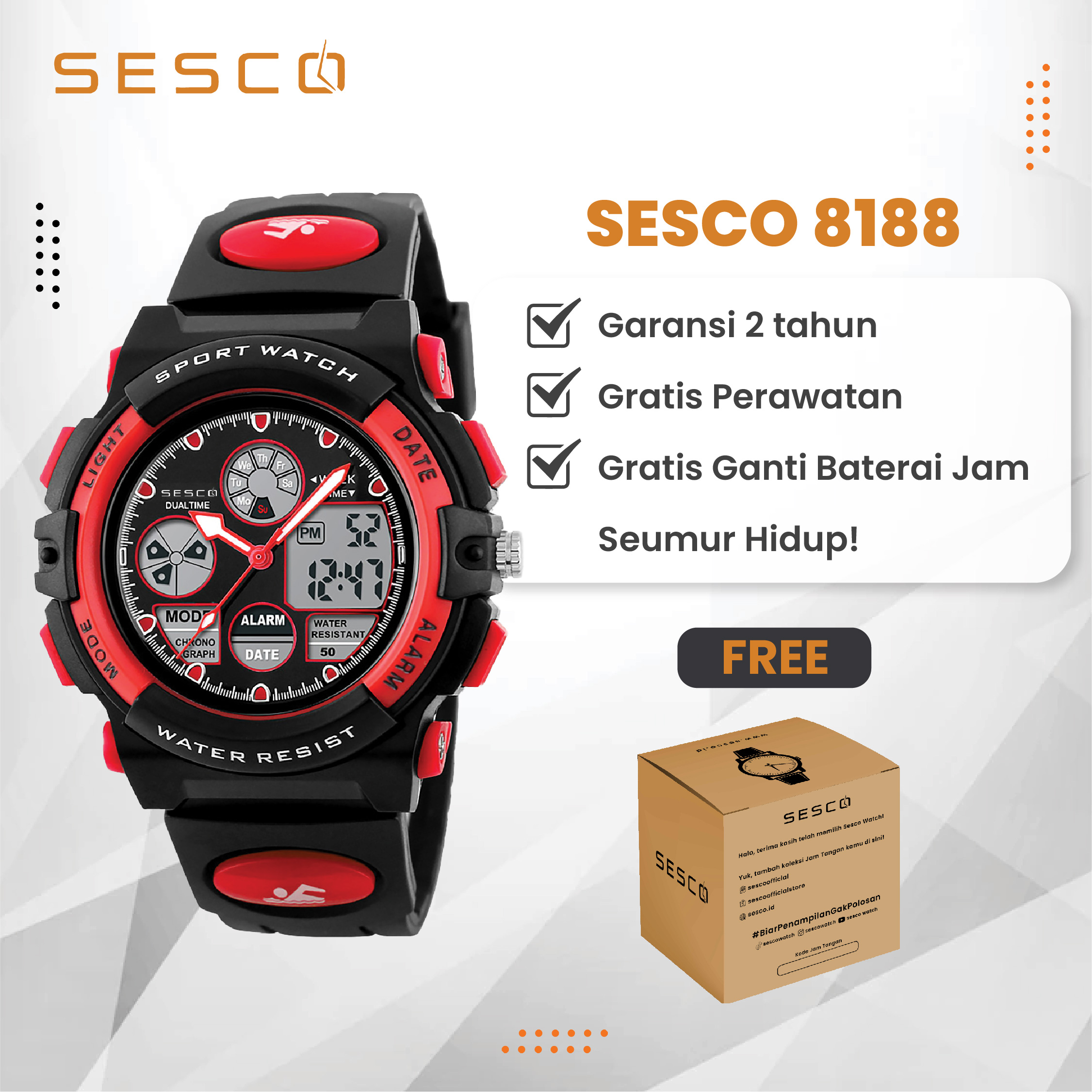 Jual SESCO Jam Tangan Anak 8188 Anti Air, Original, dan Bergaransi di