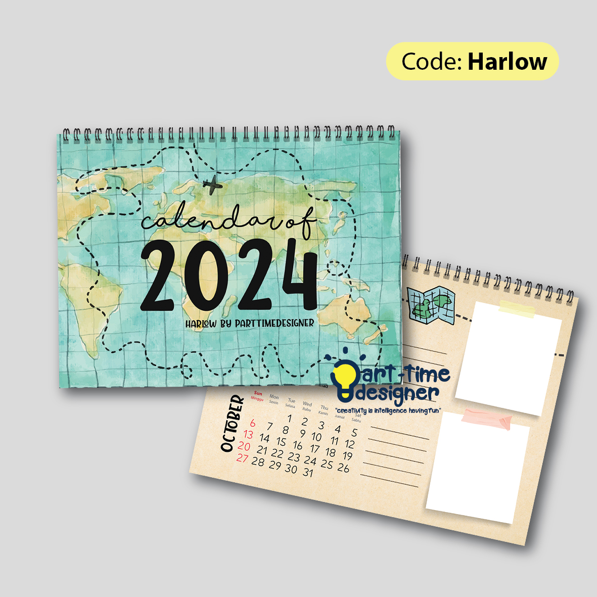 Jual Harlow Kalender Meja CAlendar 2024 Travelling Diary Estetik di
