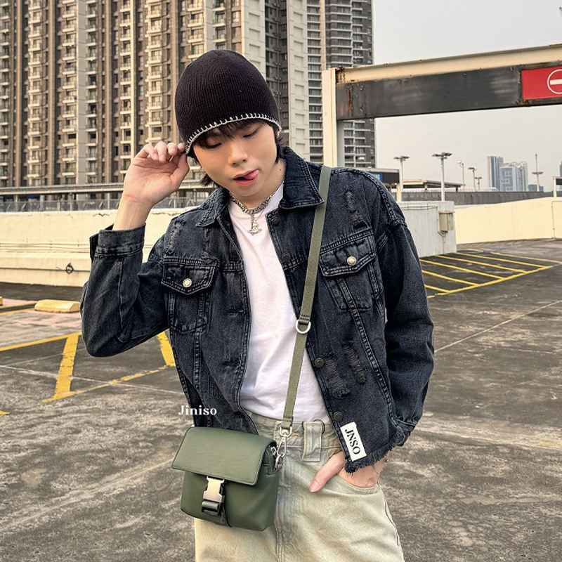 JINISO Pria Oversize Jaket Jeans