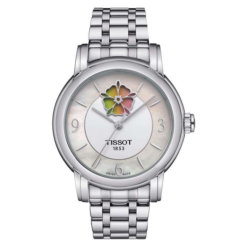 Jam Tangan Wanita Tissot T-Lady Lady Heart Flower Mother  Of Pearl Dial Stainless Steel Strap