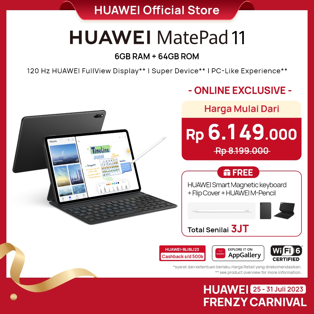 Promo HUAWEI MatePad 11 Tablet [6+64GB] 120 Hz HUAWEI FullView