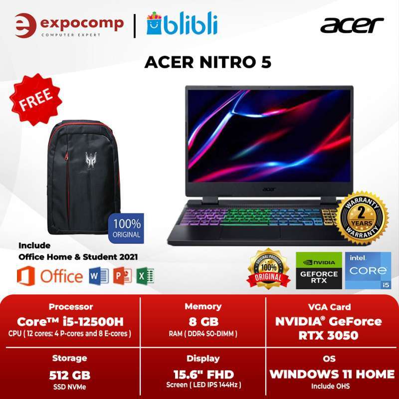Jual Acer Nitro An515-58-55e6 Core I5-12500h 8gb 512gb Rtx3050