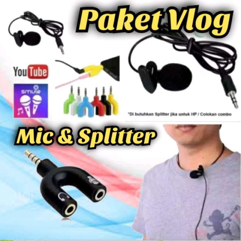 PAKET PRO VLOGGER 4in1 Tripod 1Meter Ring Light+Mic Clip On+Spliter