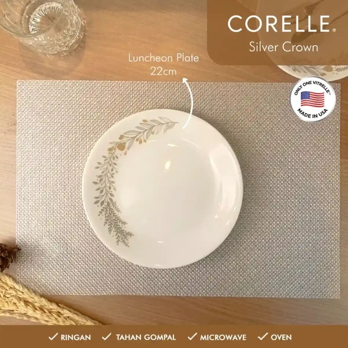 Promo Corelle Silver Crown Luncheon Plate 22cm Piring Mangkok Kaca ...
