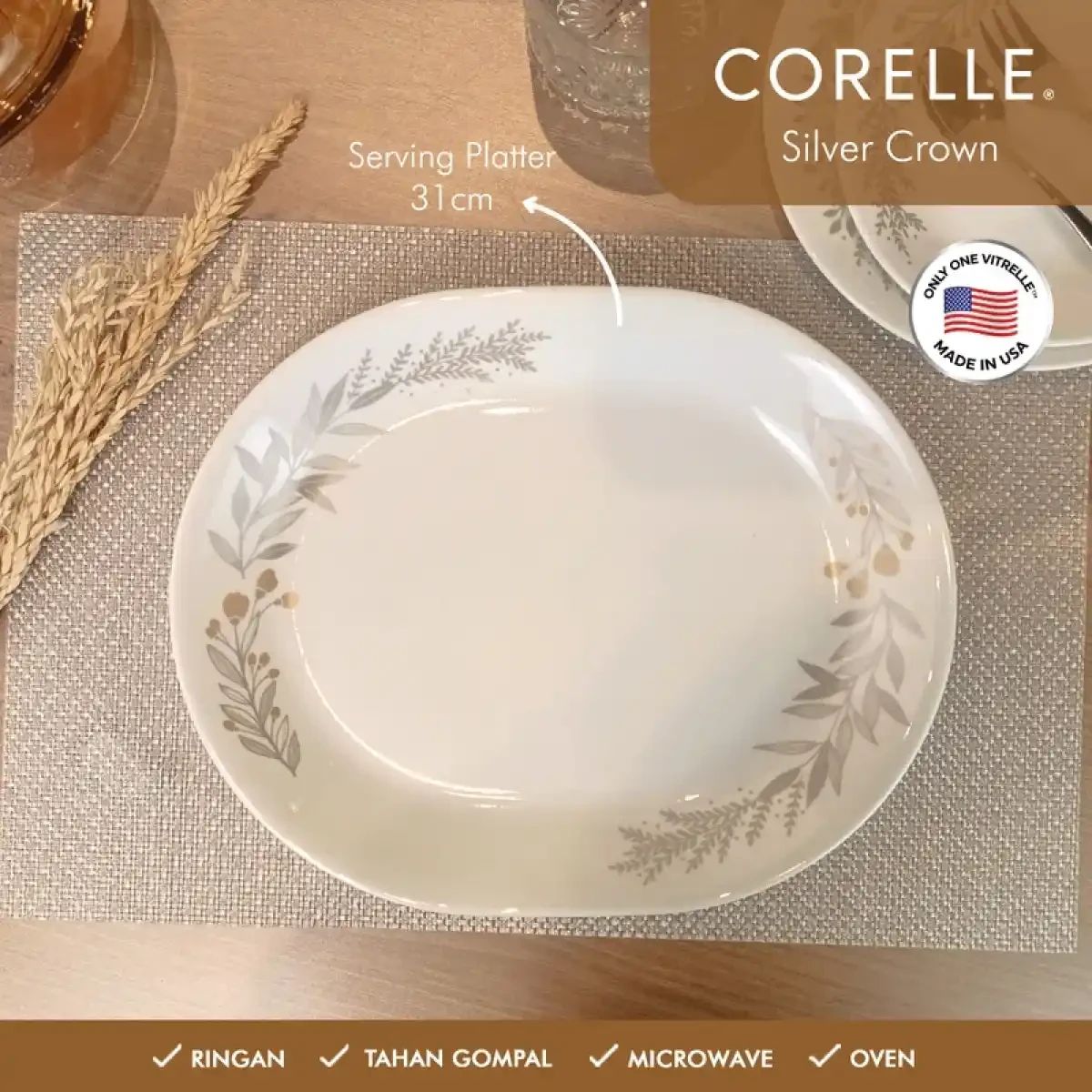 Promo Corelle Silver Crown Serving Plate 31cm Piring Mangkok Kaca ...