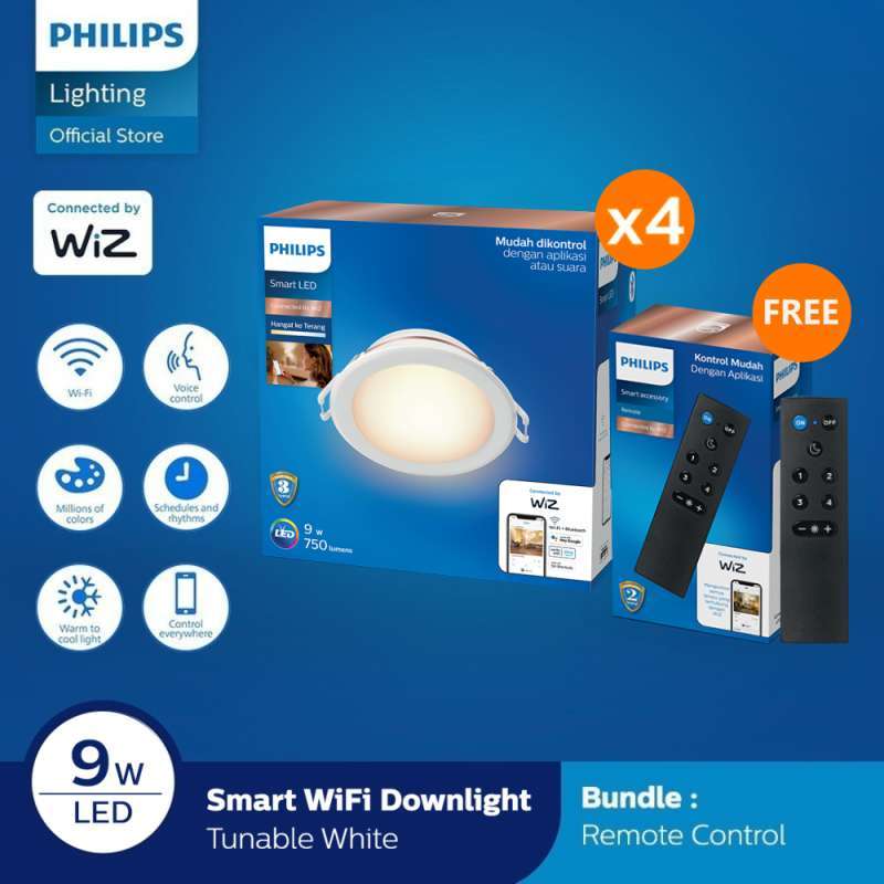 Jual Philips 4x Smart Wifi LED Downlight 9W Putih - Free Remote Control ...