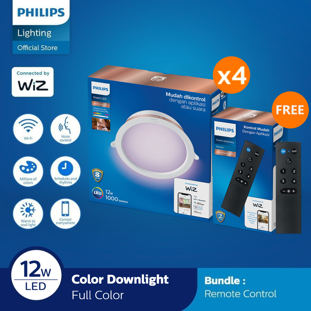 Promo Philips 4x Smart Wifi LED Downlight 12W Color dan Remote