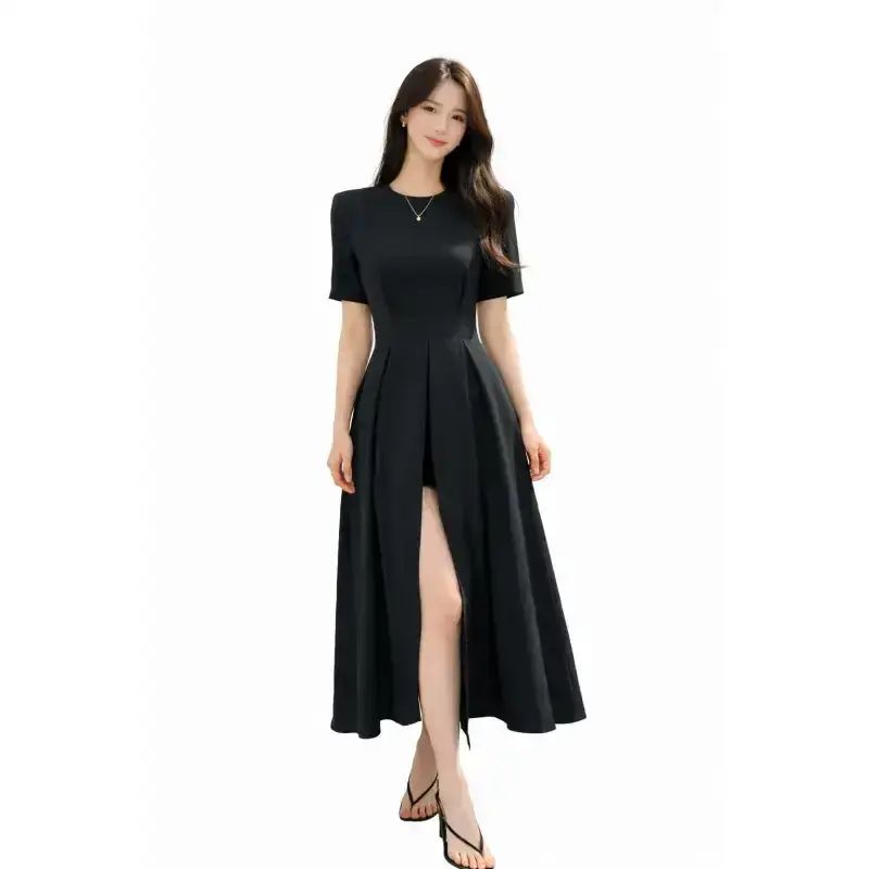 work midi dress Berylove Women A Line Work Dress Black Cap Sleeve Round Neck Midi Dress, Black / US26W