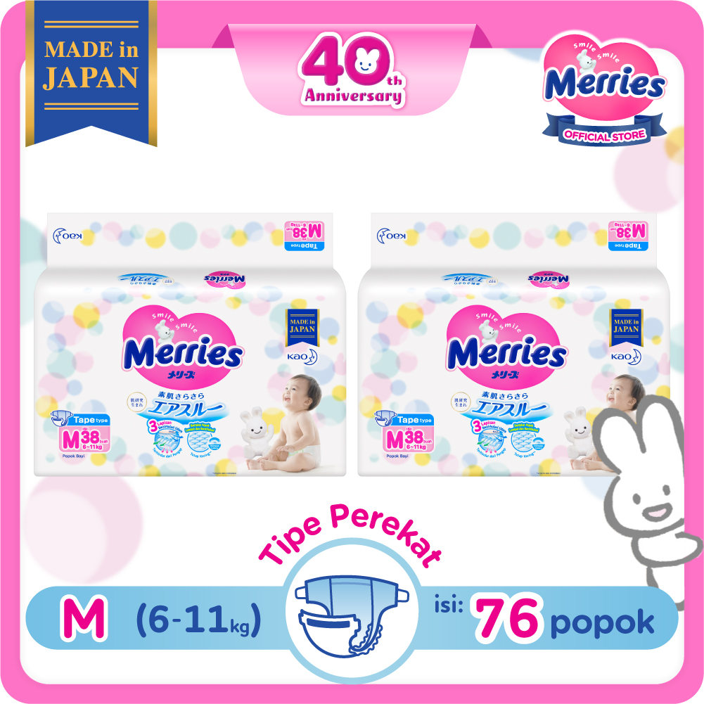 Merries Renceng Promo Merries Premium Popok Bayi Tipe Perekat (6-11)kg M38 Twinpack ...