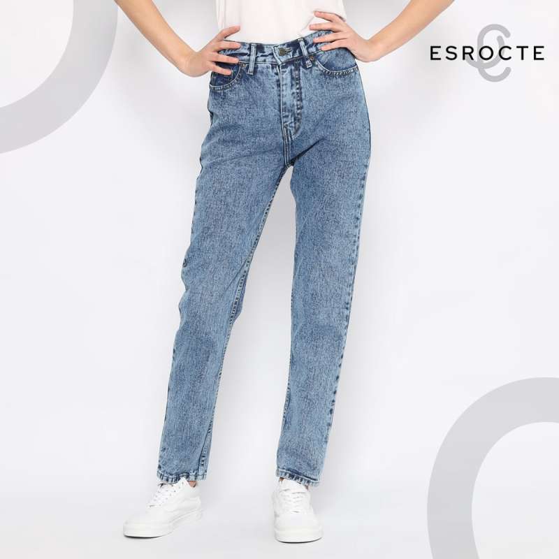 Esrocte Celana Rubber Boyfriend High Waist Jeans Wanita P42 Soft Blue  Snow 26-38