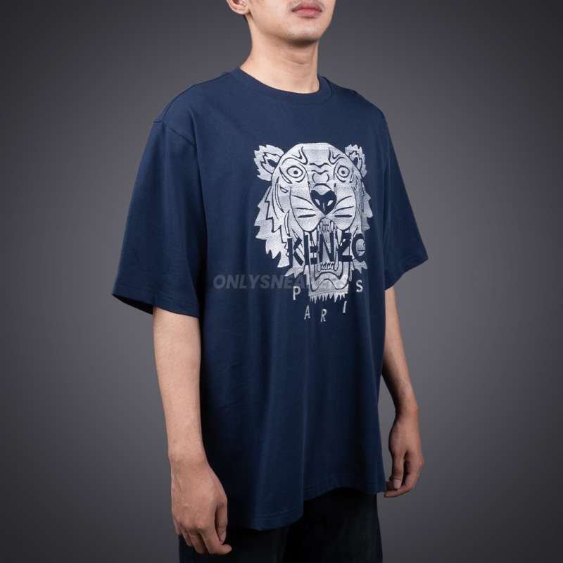 KENZO TIGER EMBROIDERED SILVER NAVY TEE
