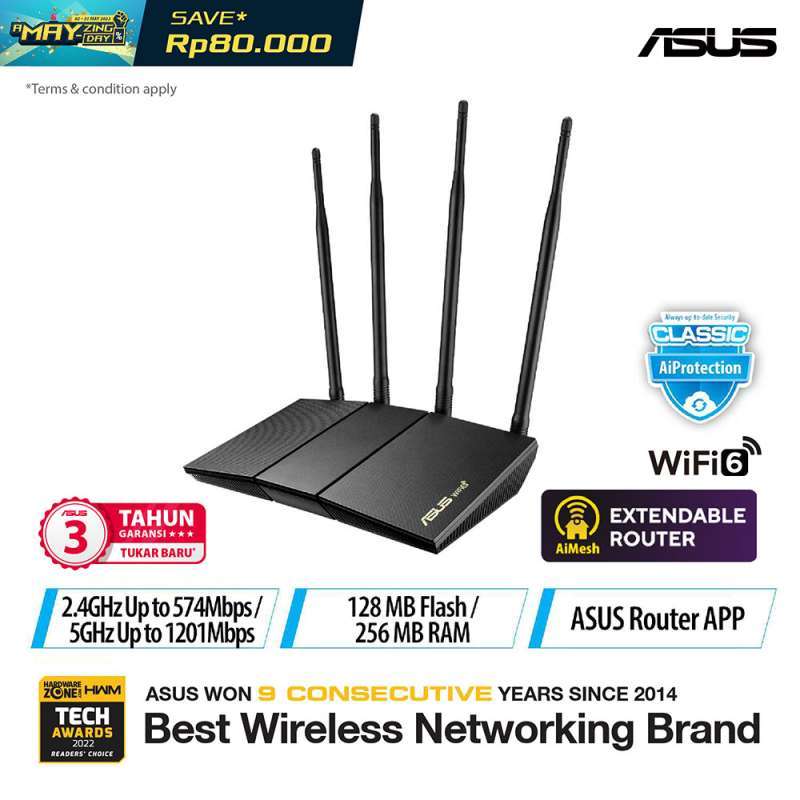 Jual Asus Rtax1800hp Dual Band Wifi 6 Extendable Router, Subscription
