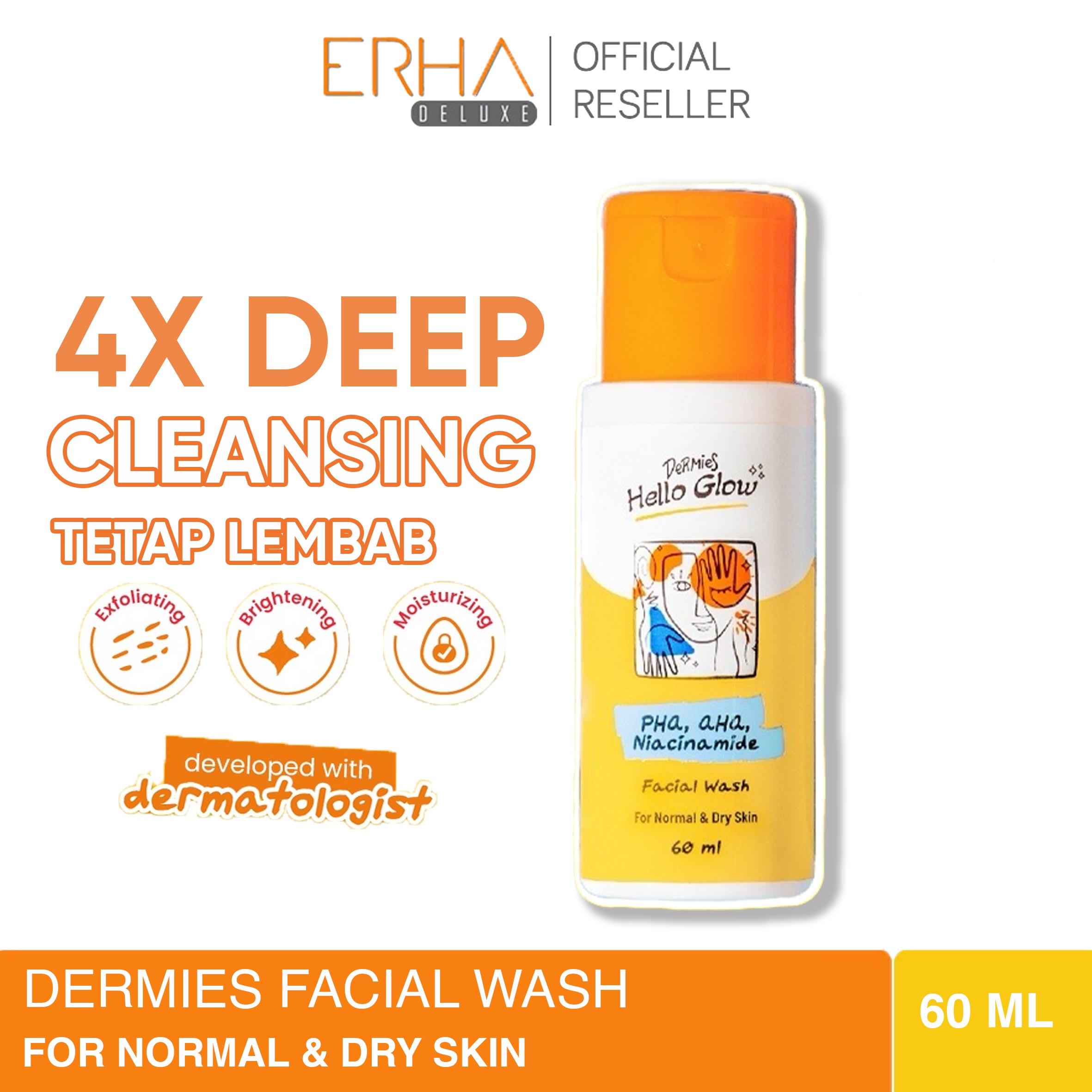 Jual Dermies Hello Glow Facial Wash 60ml Sabun Wajah Glowing + Niacinamide Kulit Normal Di