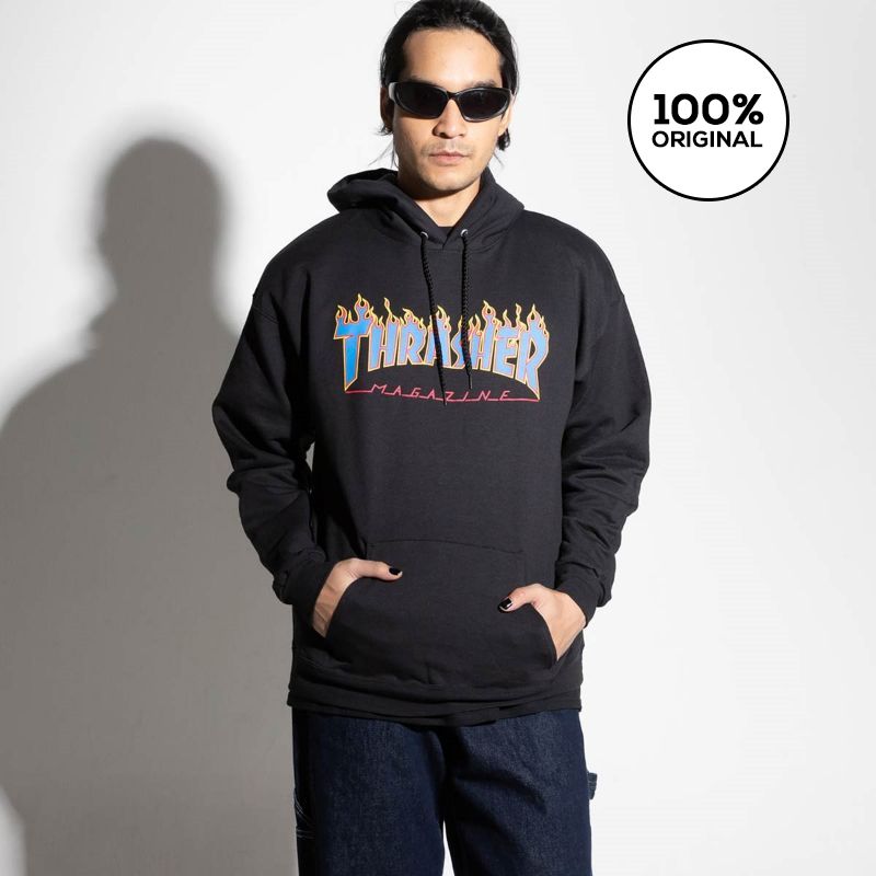 Thrasher Flame Hoodie Black Blue