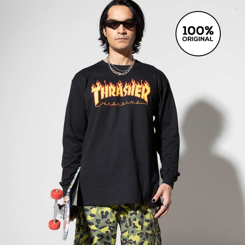 Thrasher Flame Long Sleeve Black Original Harga Model Terbaru 2024