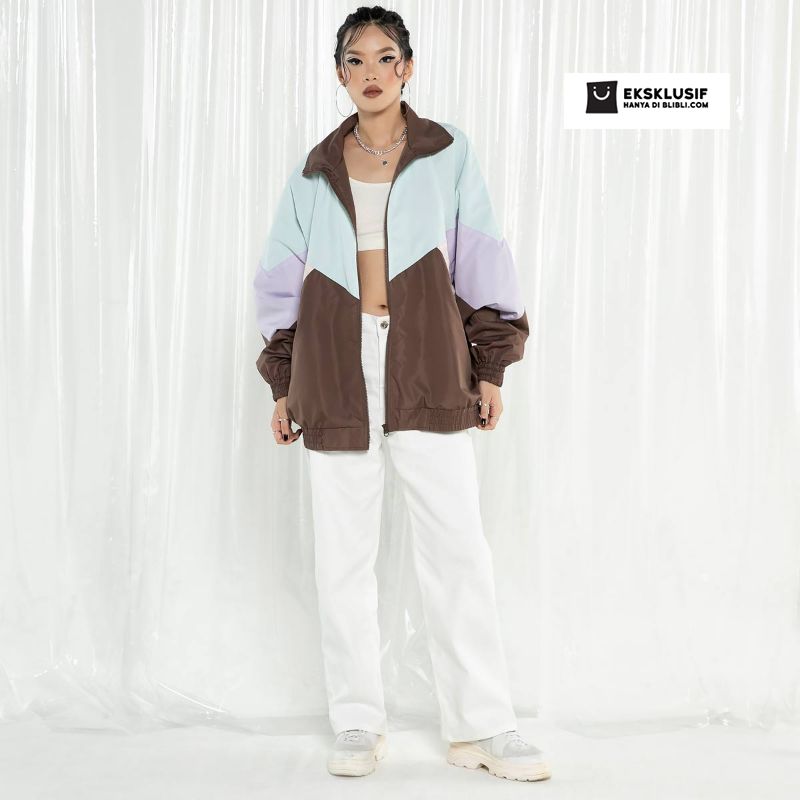 Jual Ocwa Polka Waterproof 80'S Inspired Multi Pastel Color Jacket