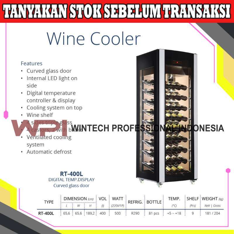 Jual Gea RT400L Wine Cooler Showcase Memajang Wine Kapasitas 81 Botol