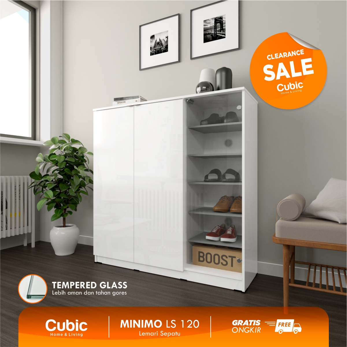 Promo Cubic Lemari Sepatu Minimalis / Rak Sepatu Tertutup Kaca / Minimo