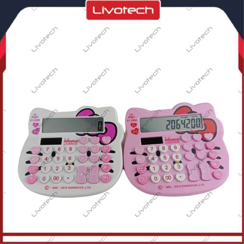 Jual Kalkulator Hello Kitty KT2288 12 Digit Calculator Polos / Glitter