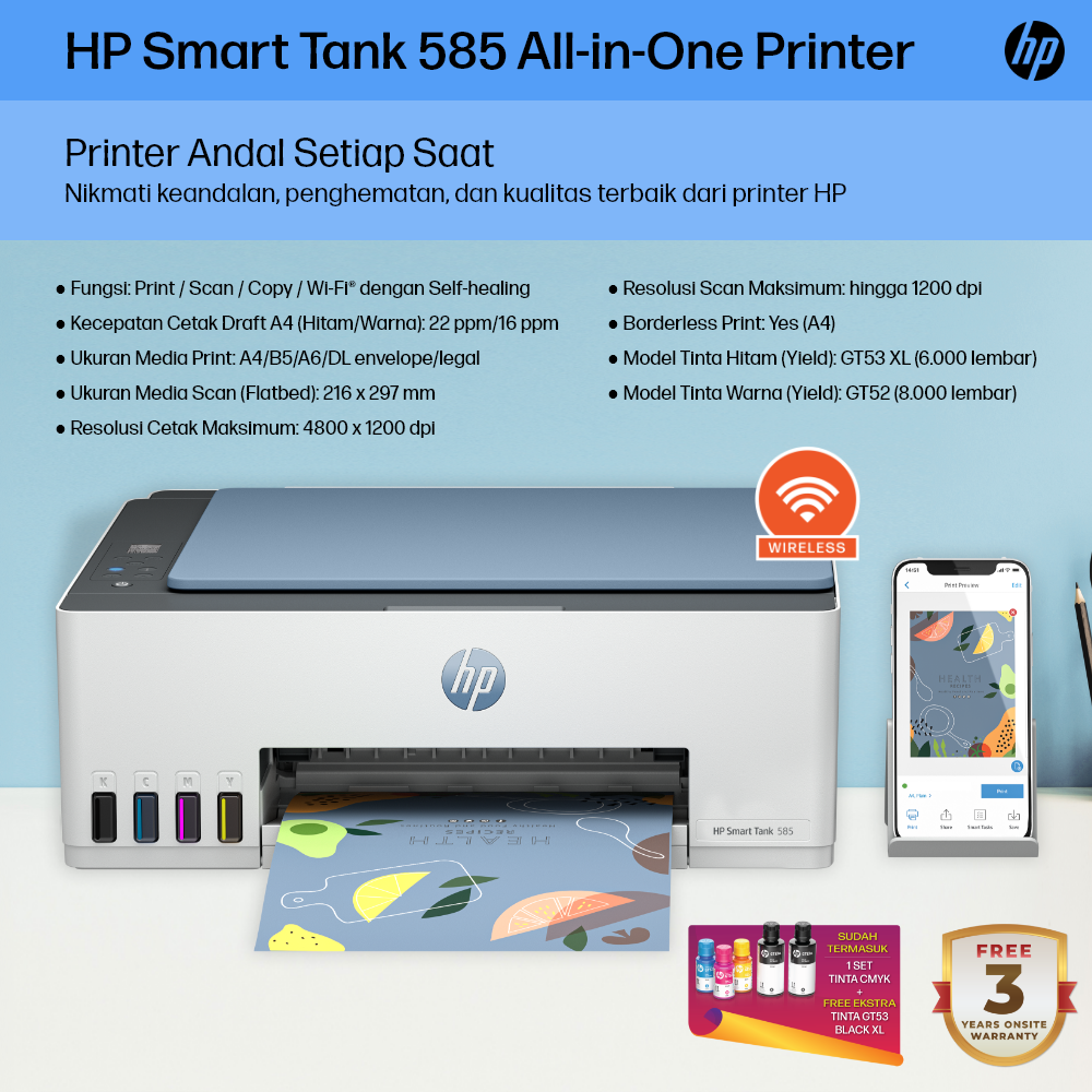 Promo hp smart tank 585 all in one printer print copy scan wifi