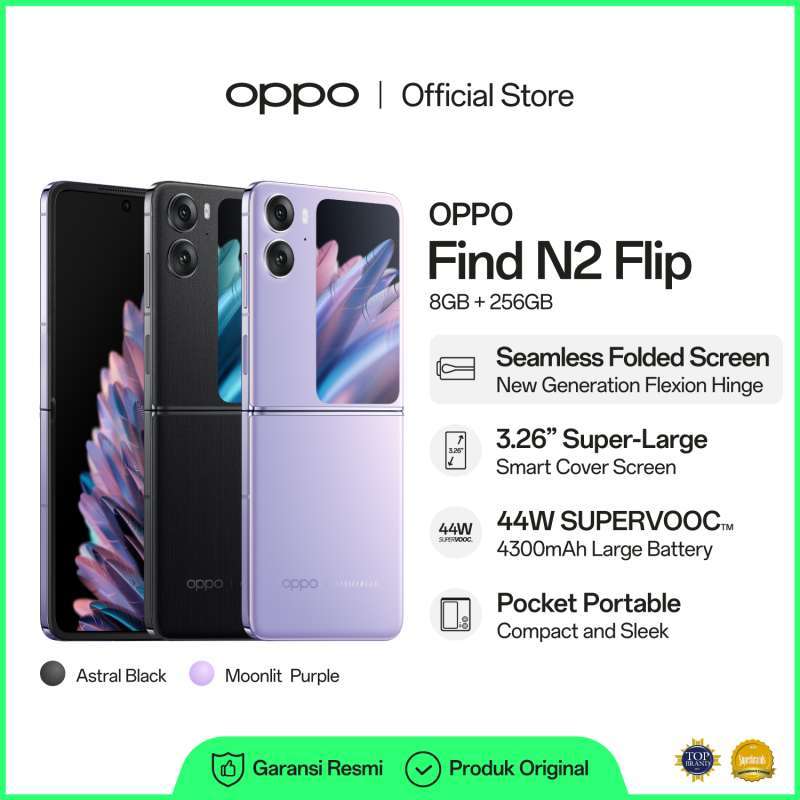 Jual OPPO Find N2 Flip Smartphone 8GB/256GB (Garansi Resmi) - Astral
