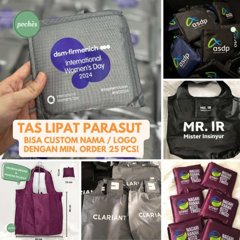 CUSTOM TAS BELANJA LIPAT SABLON LOGO NAMA PARASUT BESAR SHOPPING BAG
