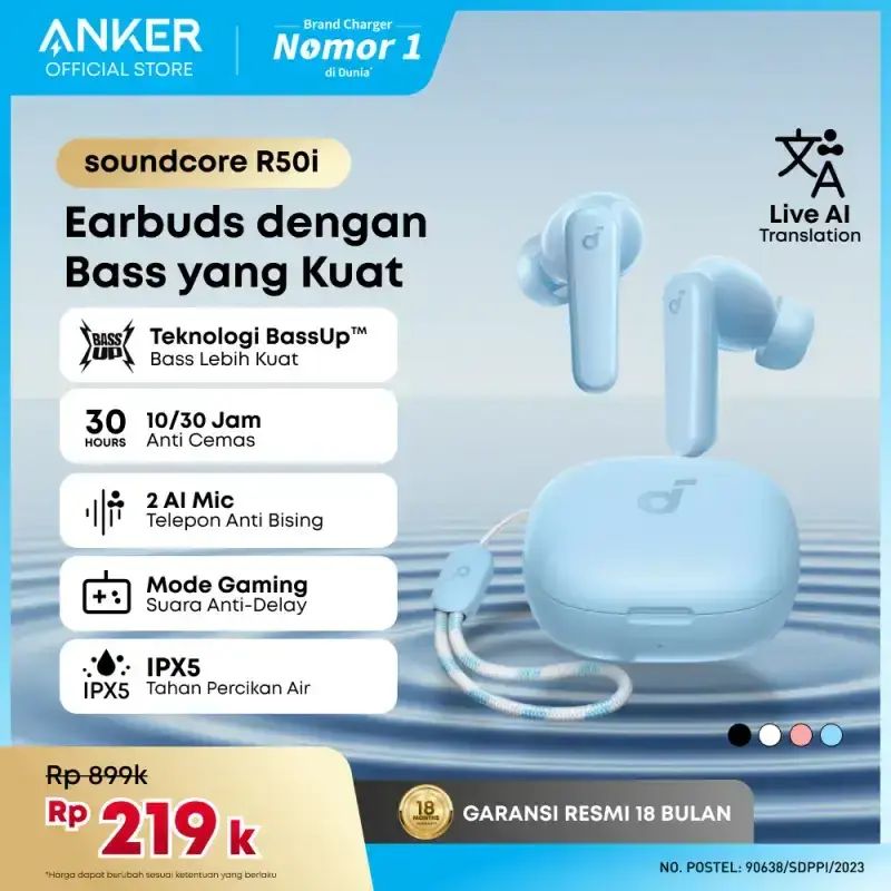 Promo Tws Anker Soundcore R50i - A3949 - R50i Light Blue Diskon 72% Di ...