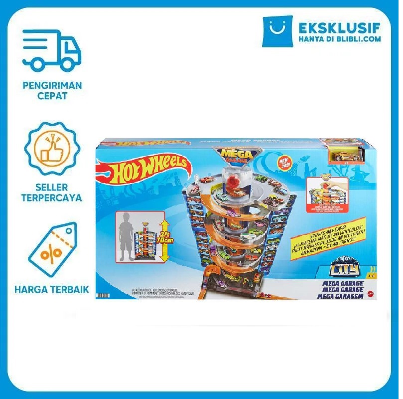 Promo Hot Wheels City Power Parking Mega Garage Playset With 1 Vehicle