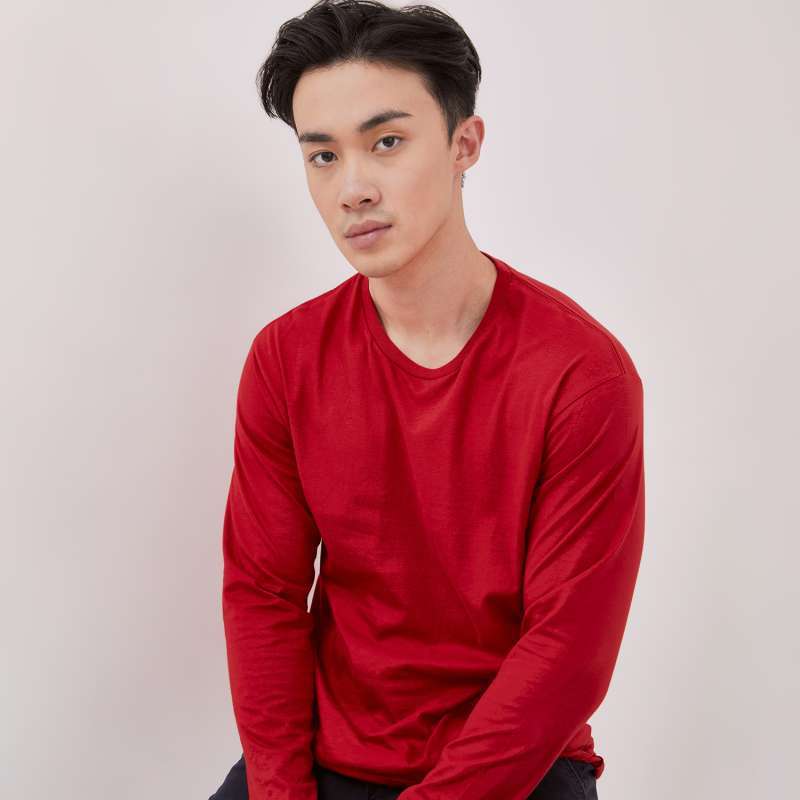 Jual Long Sleeve Cotton T Shirt Red Model Premium Original Terbaru Harga Murah Desember 2024