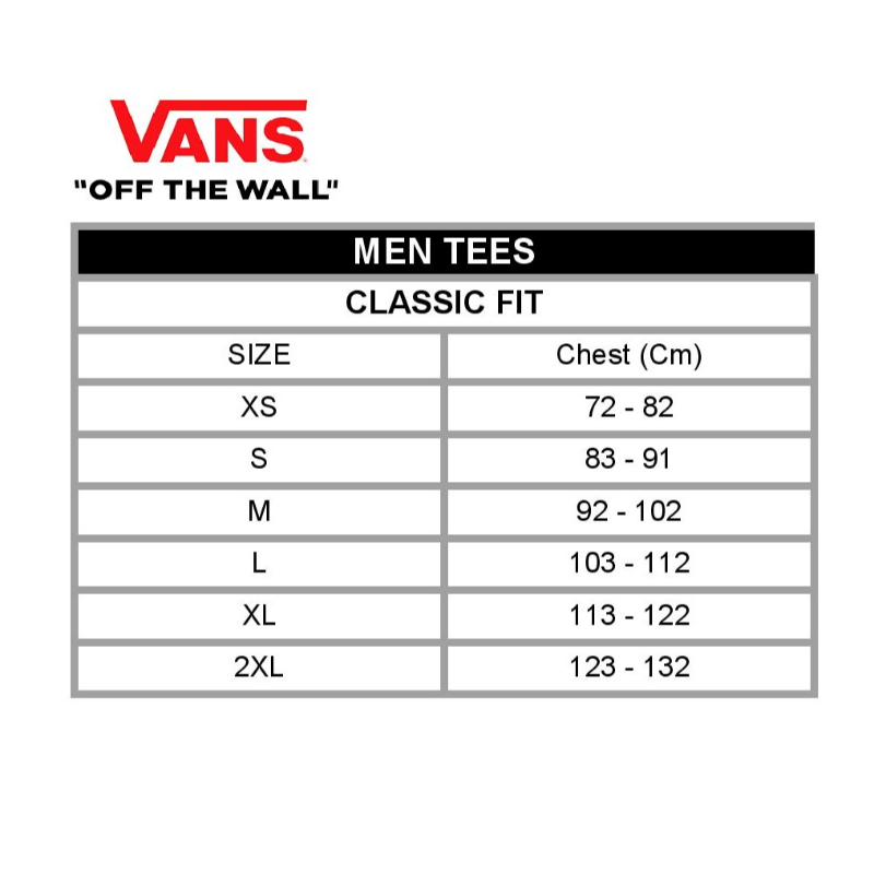 Size chart vans cm store