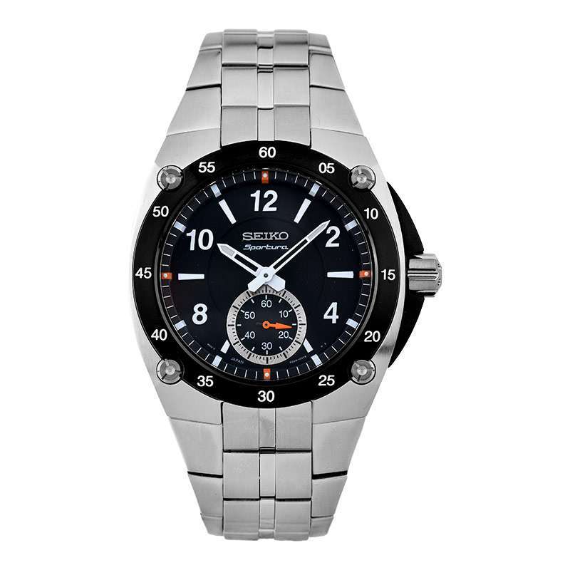 Jam Tangan Pria Seiko Sportura SRK023P1 Black Dial Stainless Steel Strap