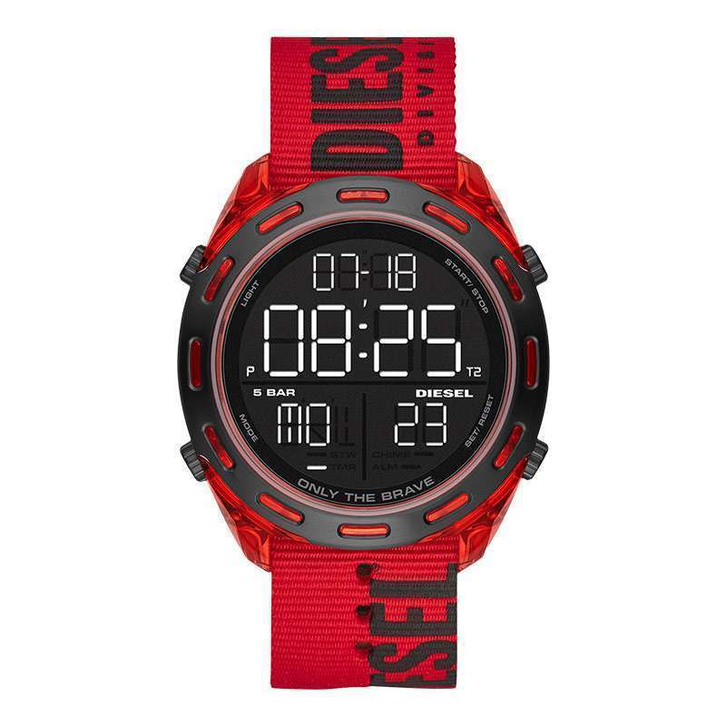 Jam Tangan Pria Diesel Crusher DZ1916 Black Digital Dial Red Nylon Strap