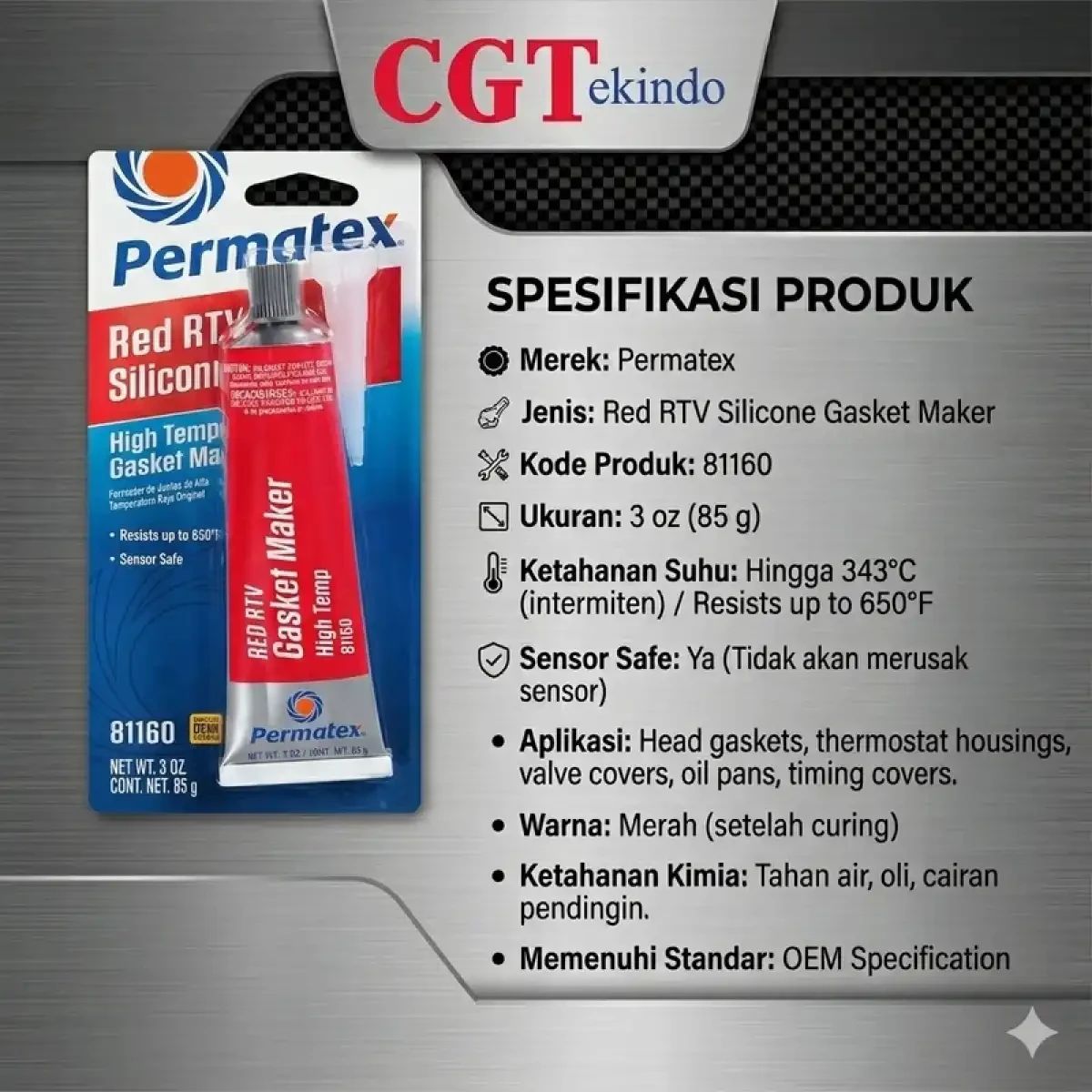 Jual Permatex Red Rtv High Temp Silicone Gasket Maker 85gr - Lem Paking ...