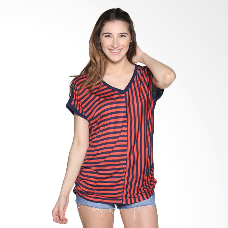 Chocolate Stripe shirt CL-327 A Atasan Wanita - Orange Navy